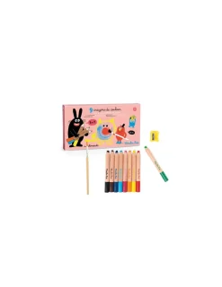 Moulin Roty 9 crayons de couleurs 3 en 1 Les Schmouks -