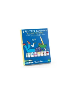 Enfant Moulin Roty 8 feutres tampons 2 en 1 Les Loufoques -