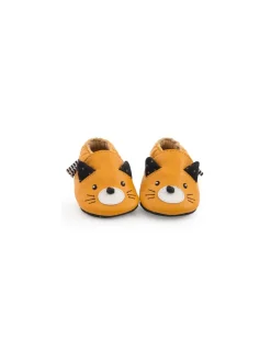 Moulin Roty Chaussons cuir chat moutarde Les moustaches 12/18 m -