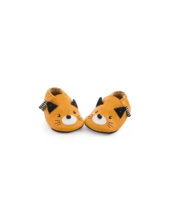 Moulin Roty Chaussons cuir chat moutarde Les moustaches 12/18 m -