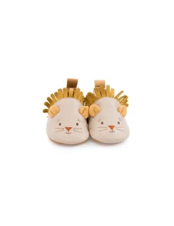Moulin Roty Chaussons cuir lion beige Sous mon baobab 0/6 m -
