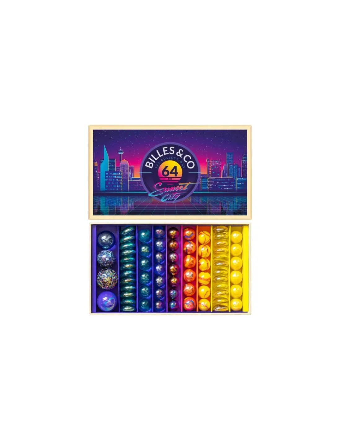 Billes and Co Coffret de 64 billes Sunset city - Billes & Co