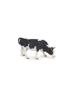 Papo Figurine vache noire et blanche broutant -