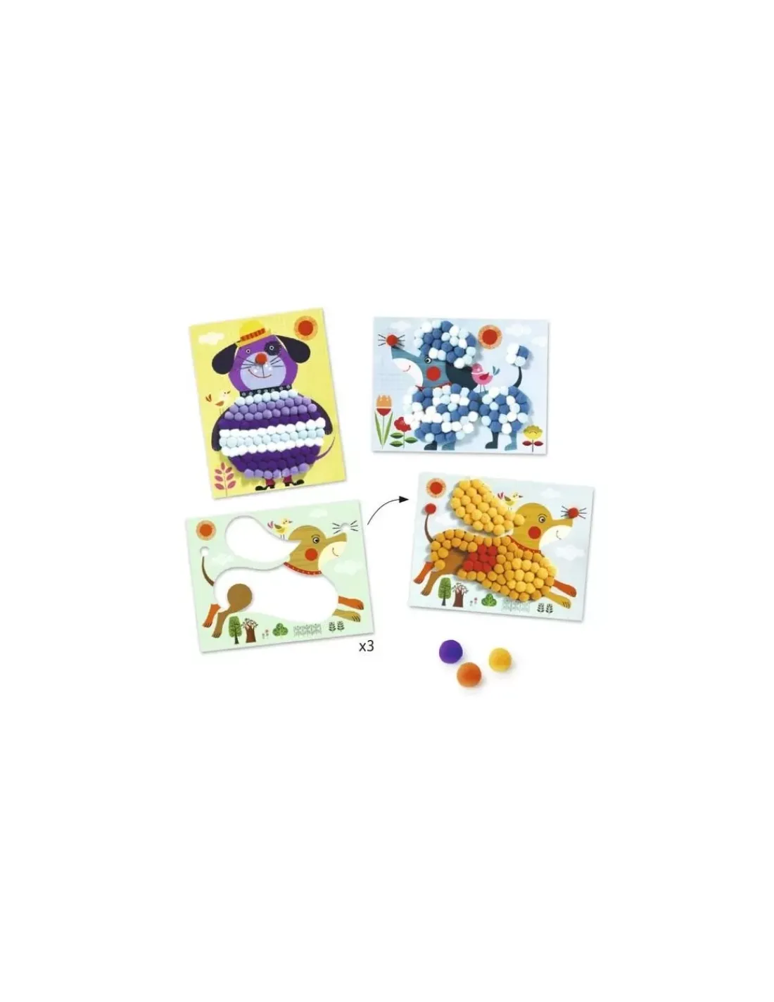 Djeco Tableaux de pompons chiens à caresser -